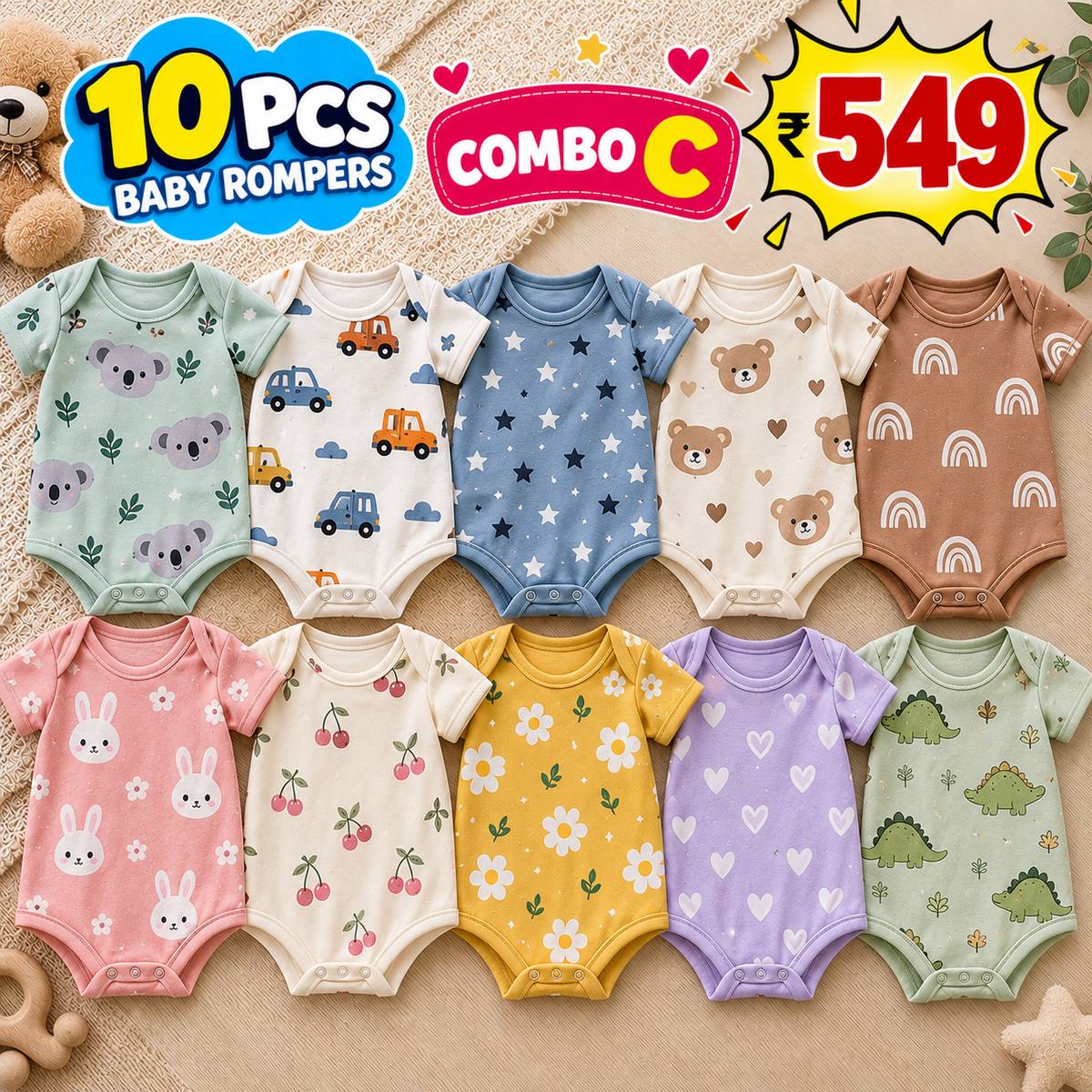 10 PCS BABY ROMPERS