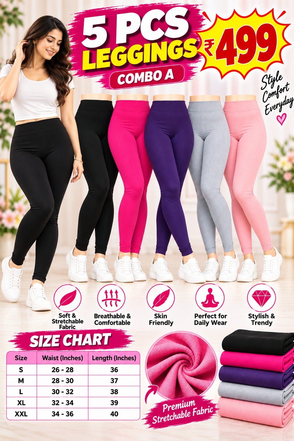 5 Pcs Leggings Combo