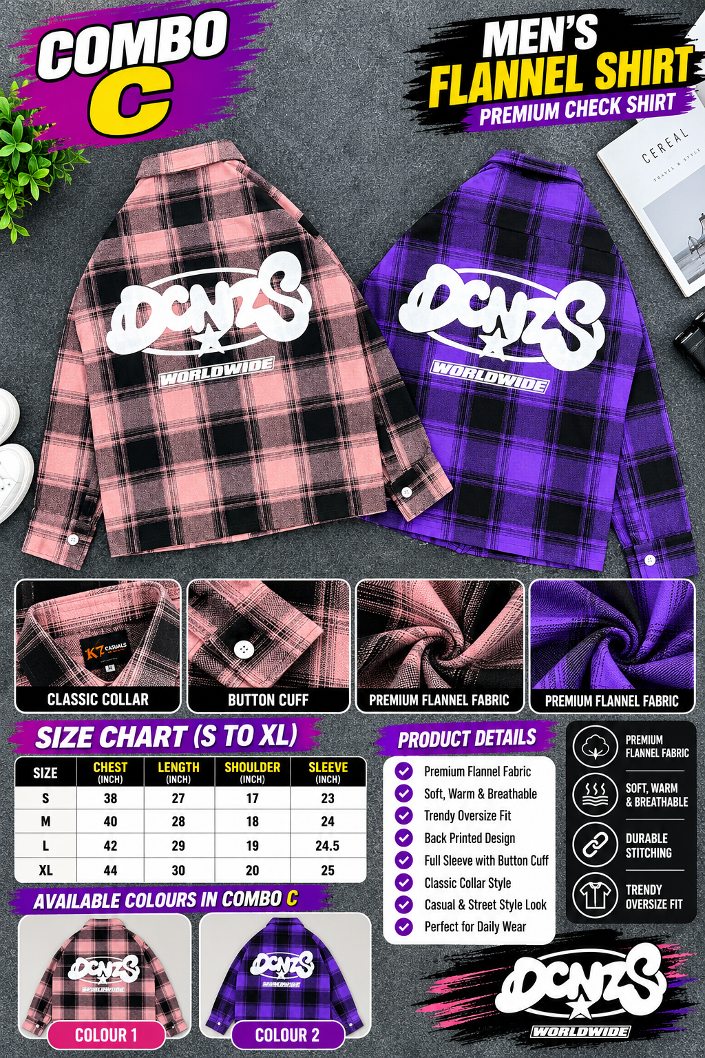 2 Pcs Printed Flannel Shirt