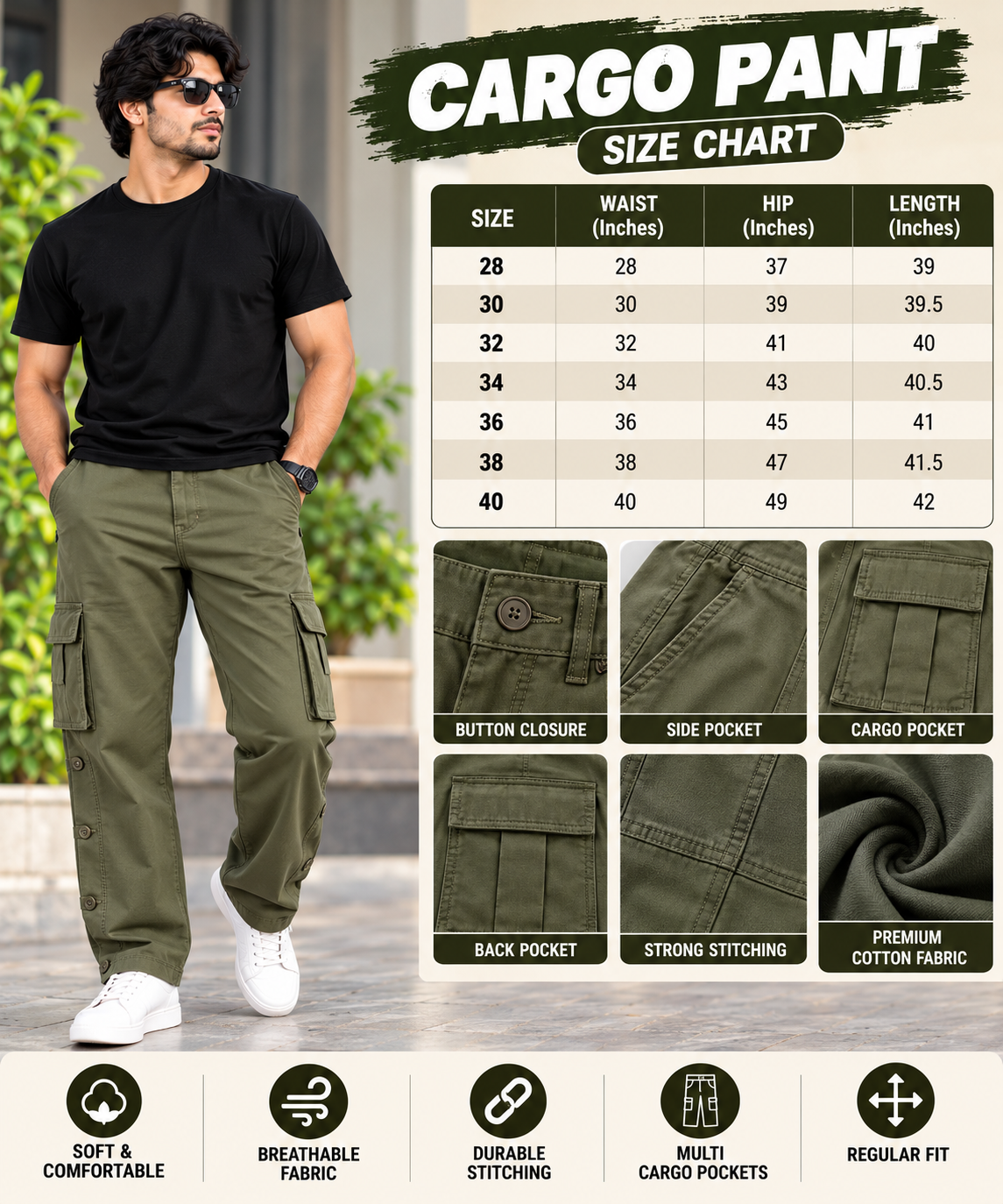 2 PCS  COTTON CARGO PANT