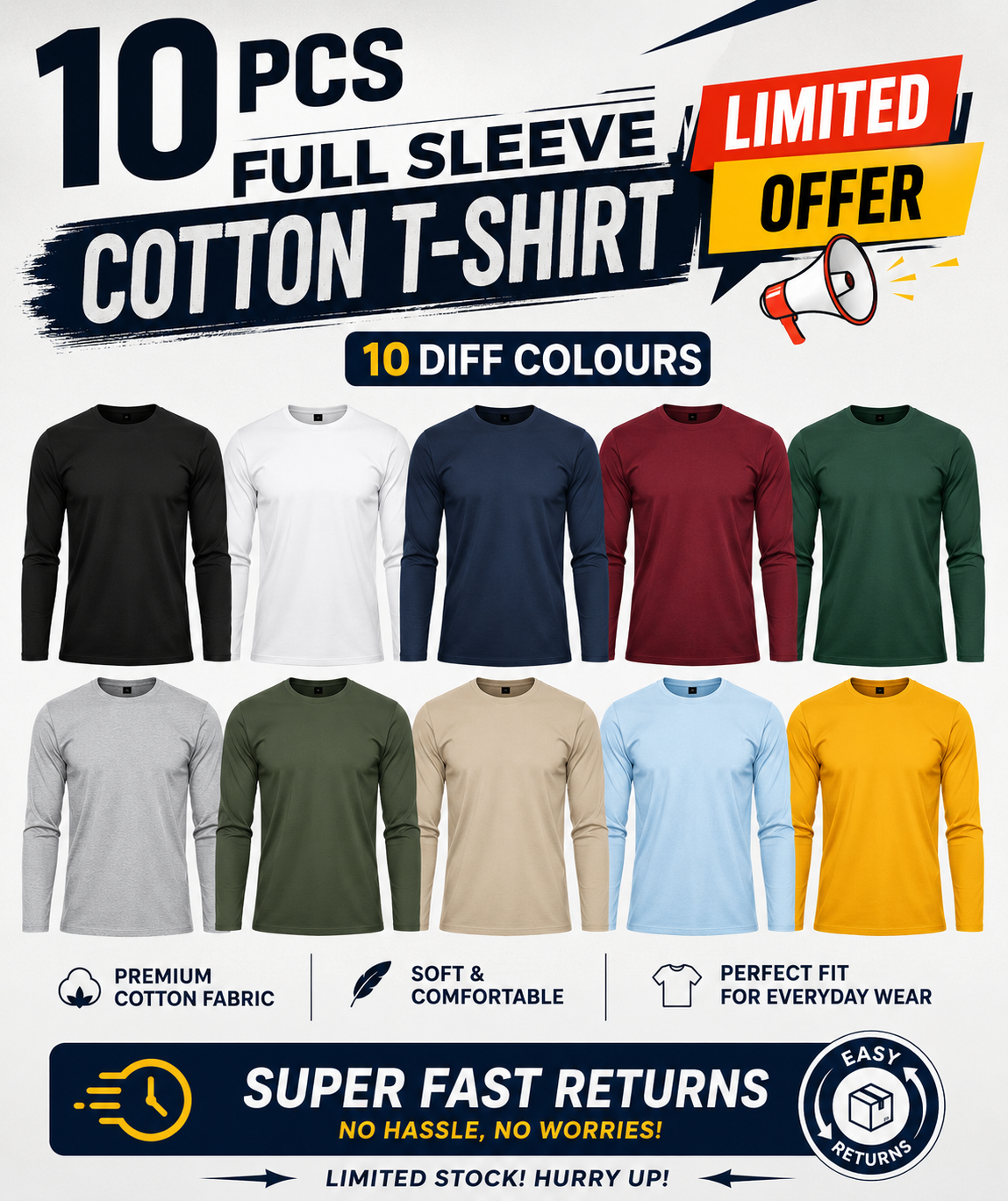 10 PIECE FULL SLEEVE  T SHIRT COMBO