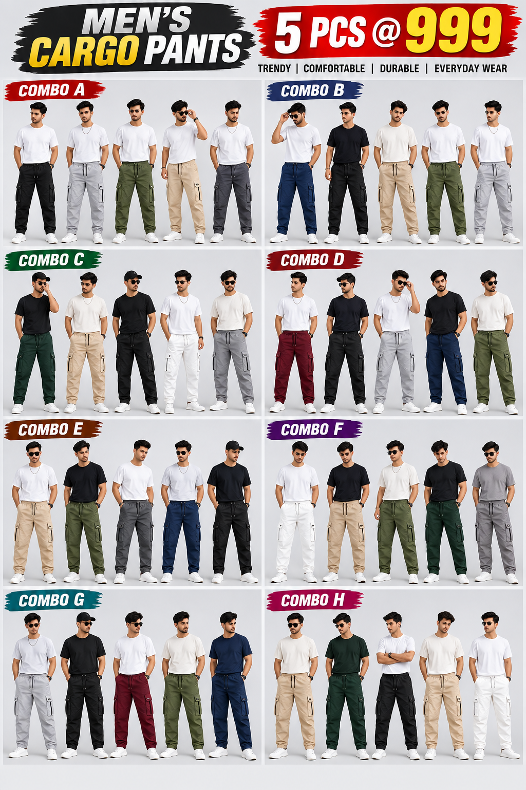 5 PCS CARGO PANTS COMBO