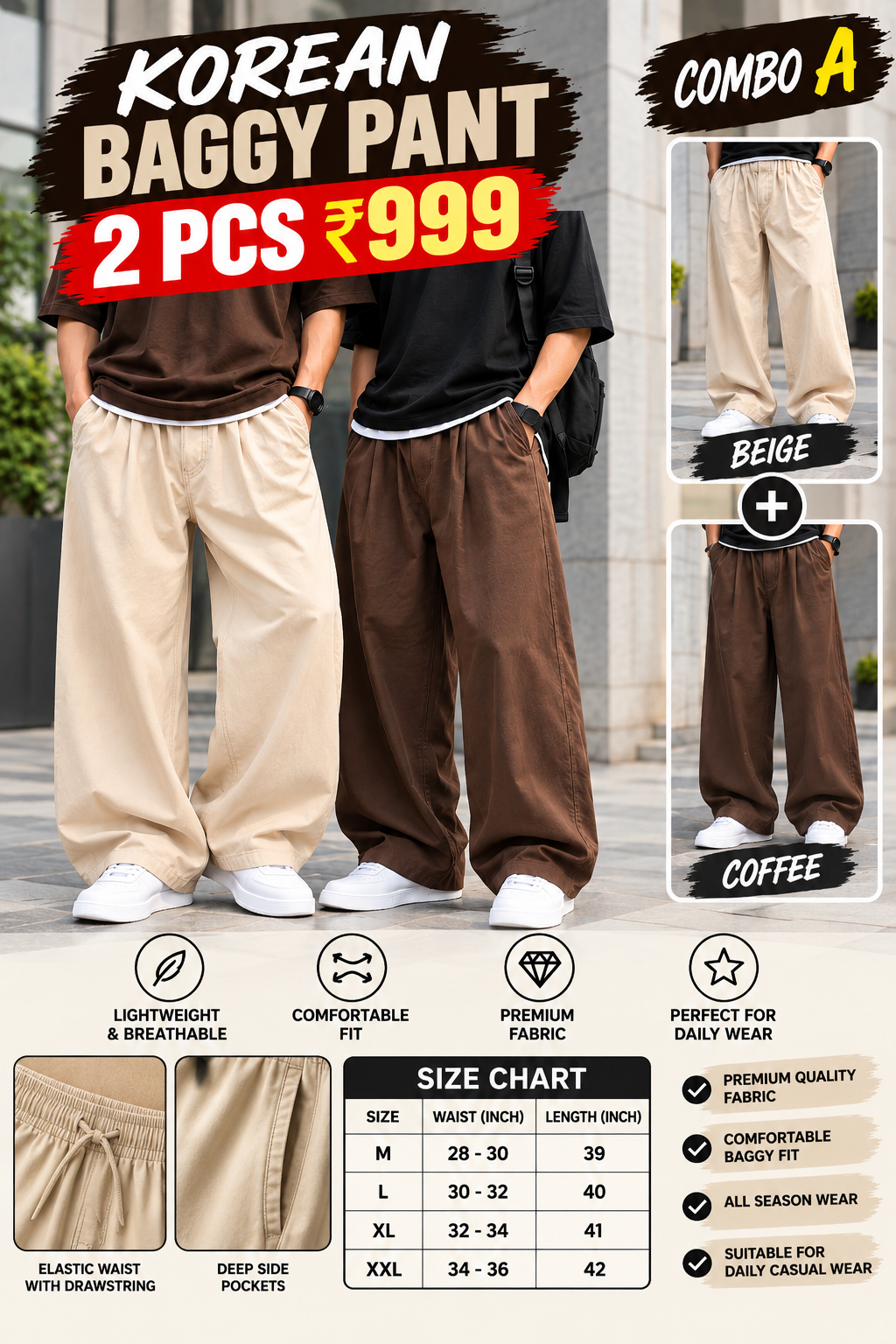 2 PCS KOREAN BAGGY PANT