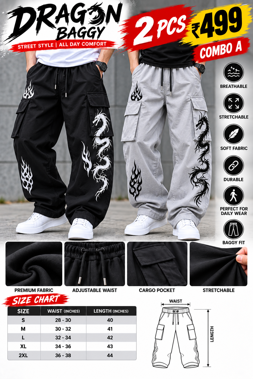 2Pcs Dragon Baggy