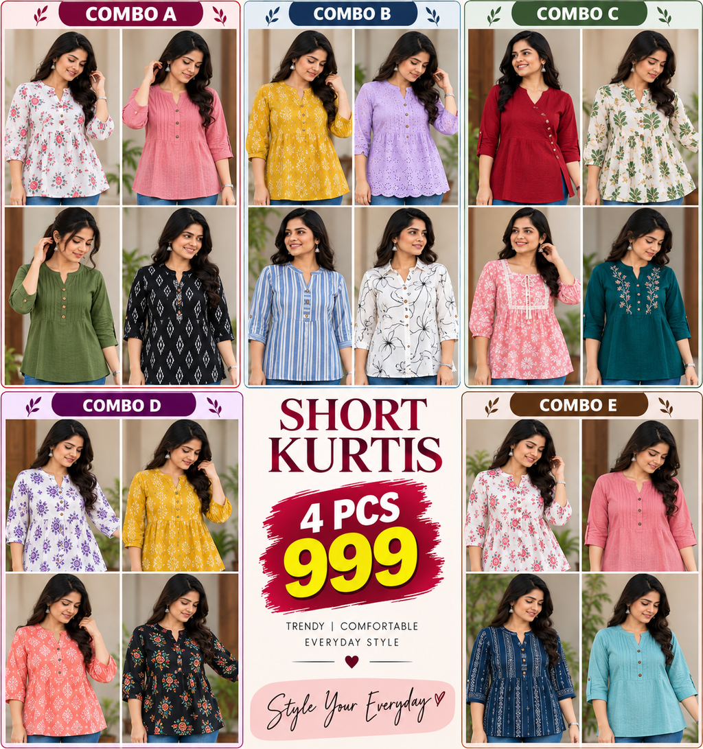 4 Pcs  Short Kurtis