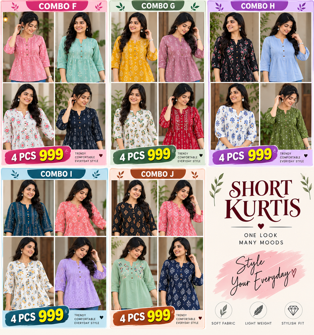 4 Pcs  Short Kurtis