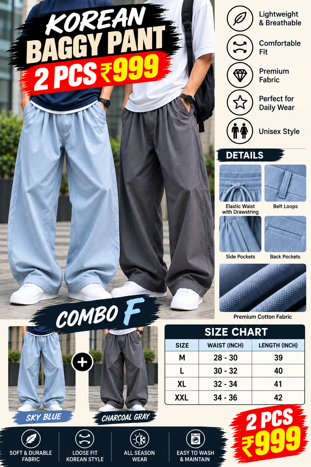 2 PCS KOREAN BAGGY PANT