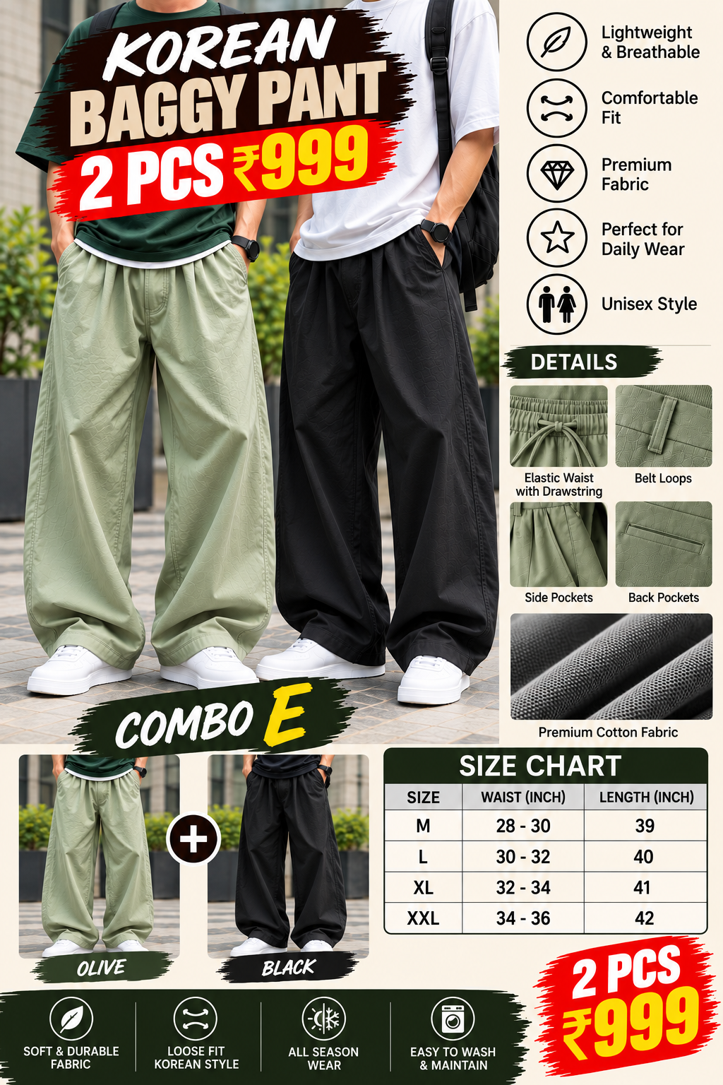 2 PCS KOREAN BAGGY PANT