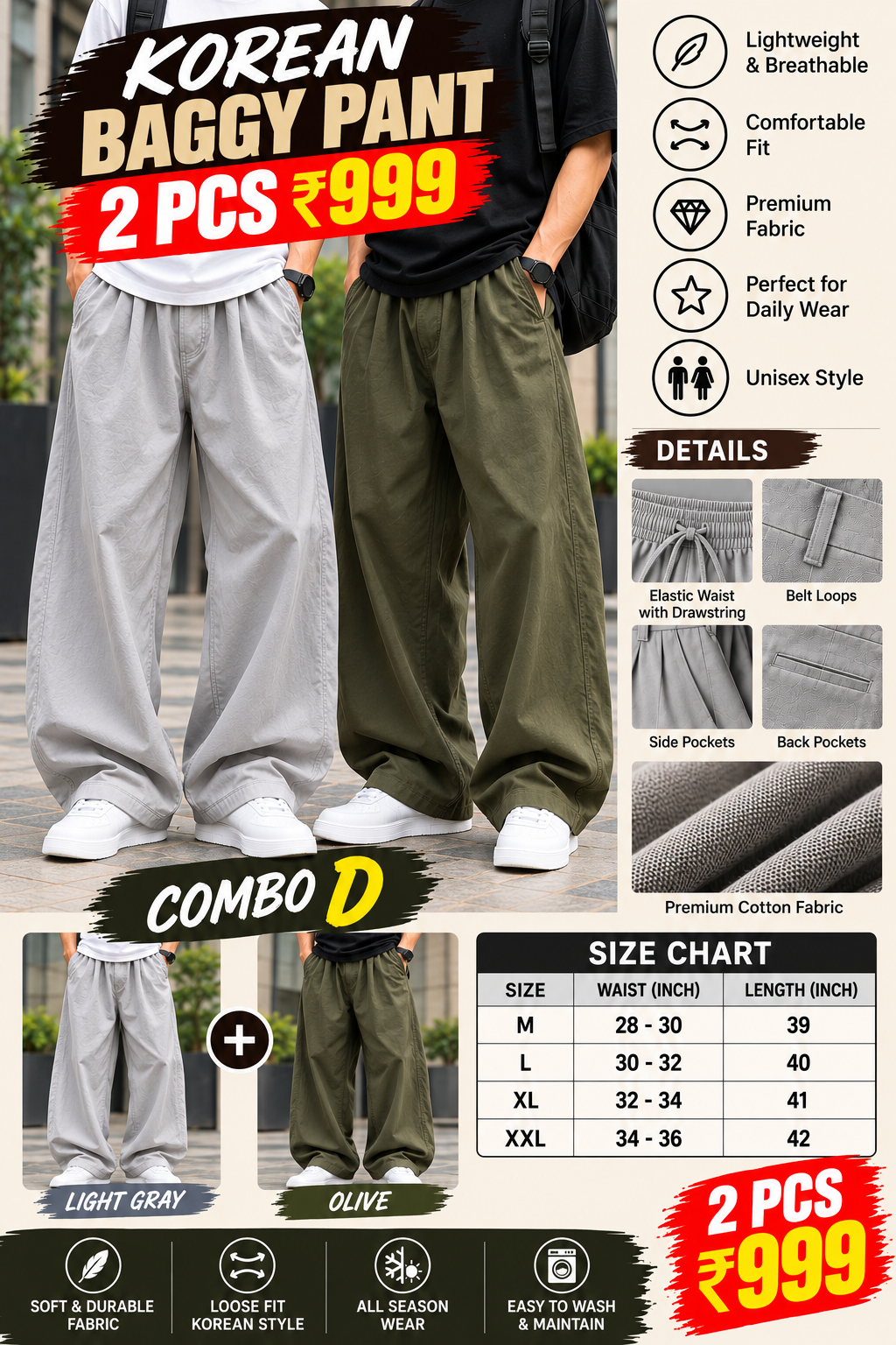 2 PCS KOREAN BAGGY PANT