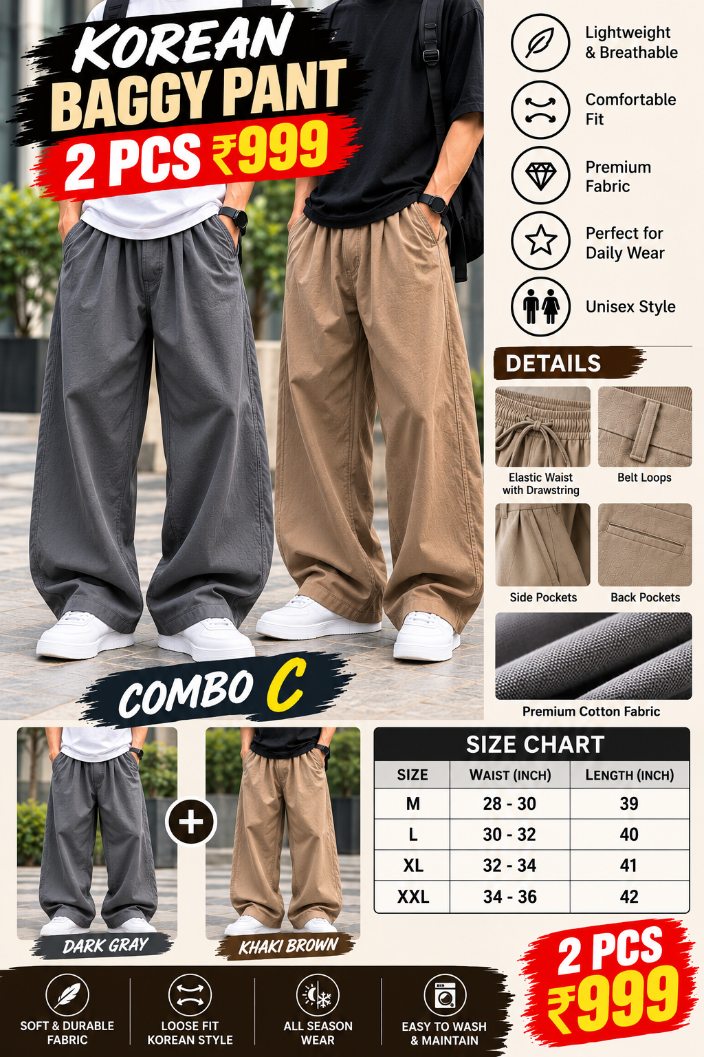 2 PCS KOREAN BAGGY PANT