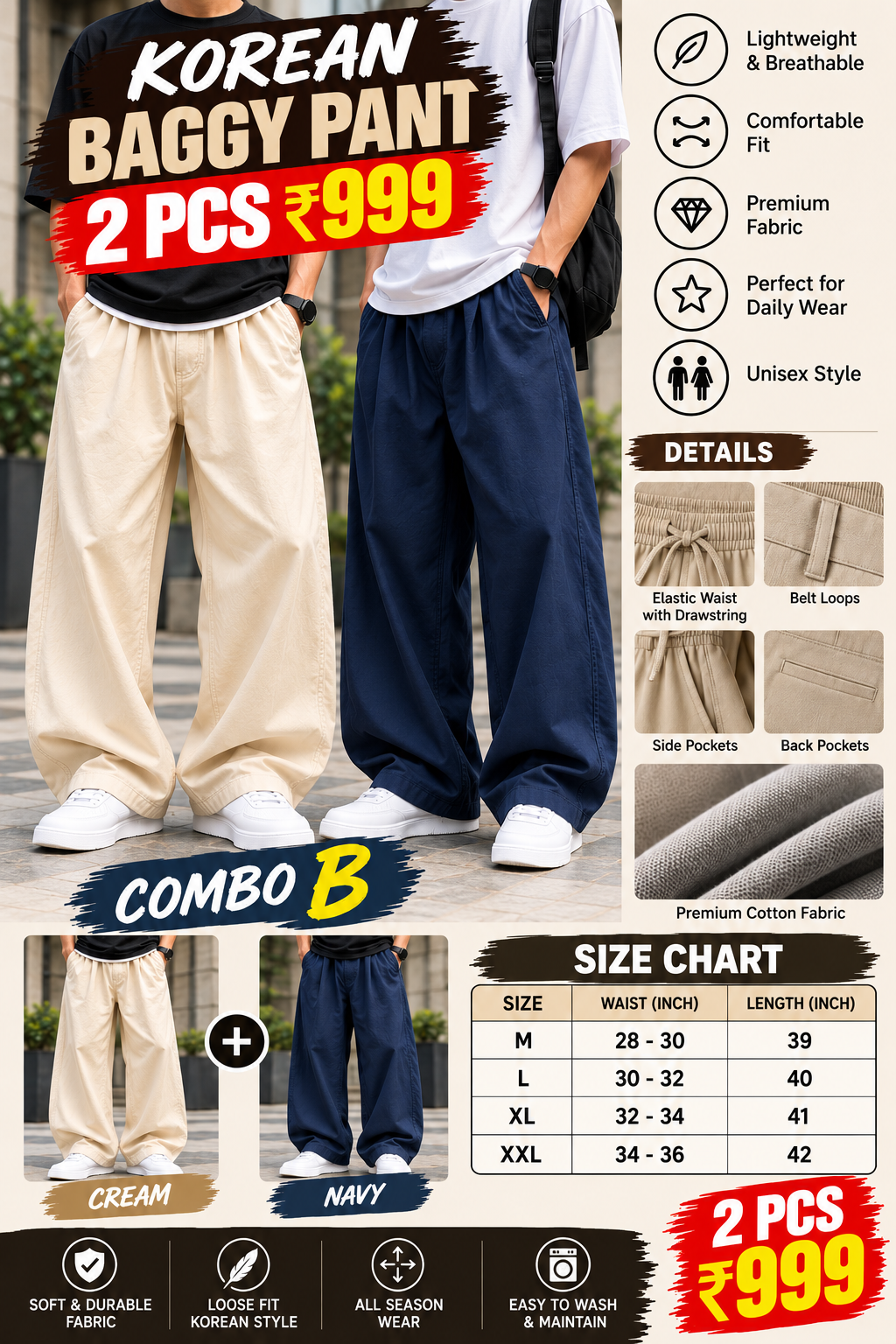 2 PCS KOREAN BAGGY PANT