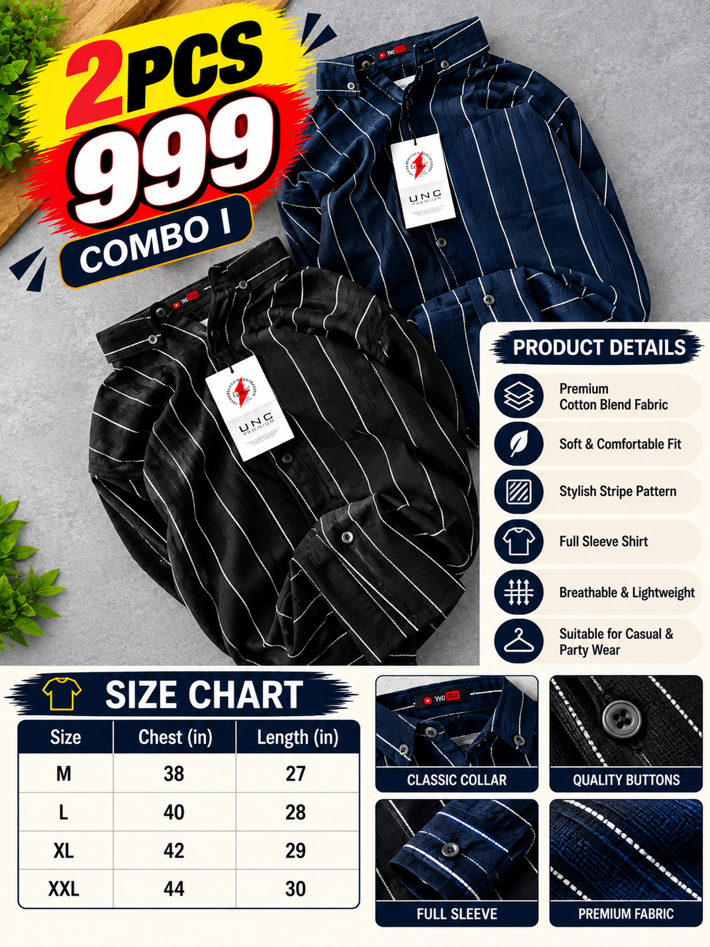 2 PCS RETRO LINE SHIRT