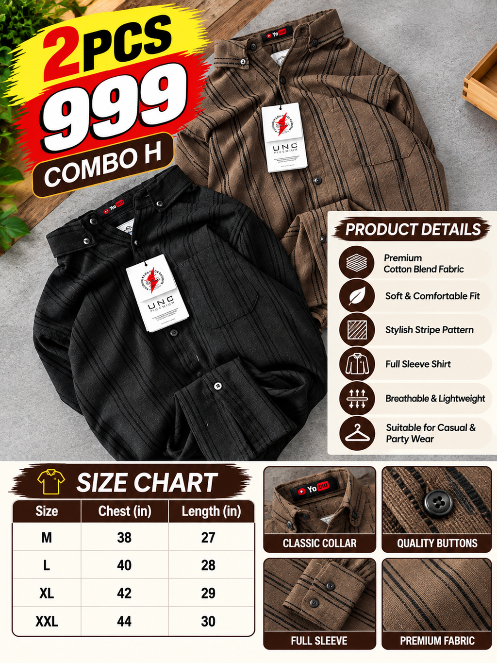 2 PCS RETRO LINE SHIRT