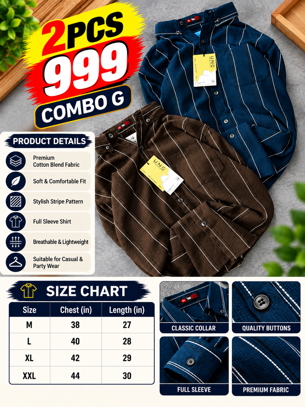 2 PCS RETRO LINE SHIRT