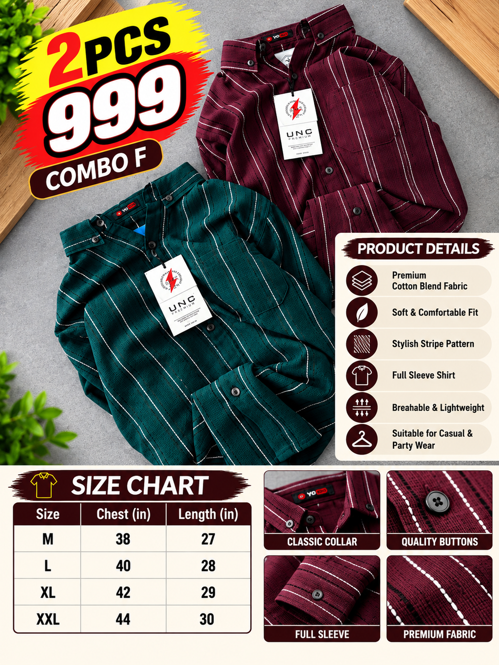 2 PCS RETRO LINE SHIRT