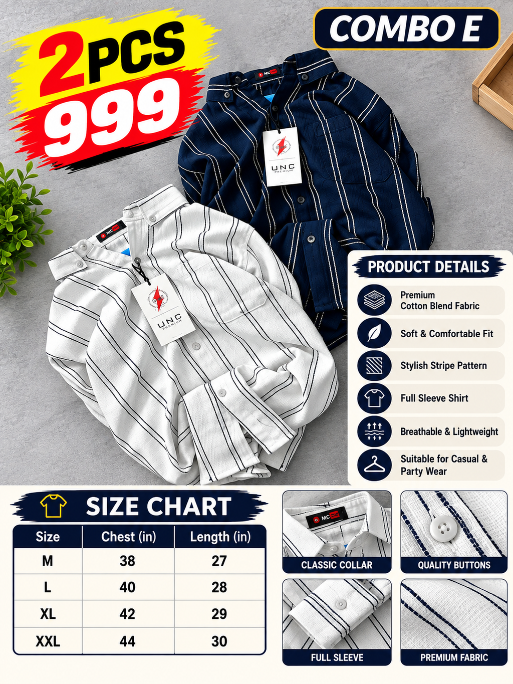 2 PCS RETRO LINE SHIRT