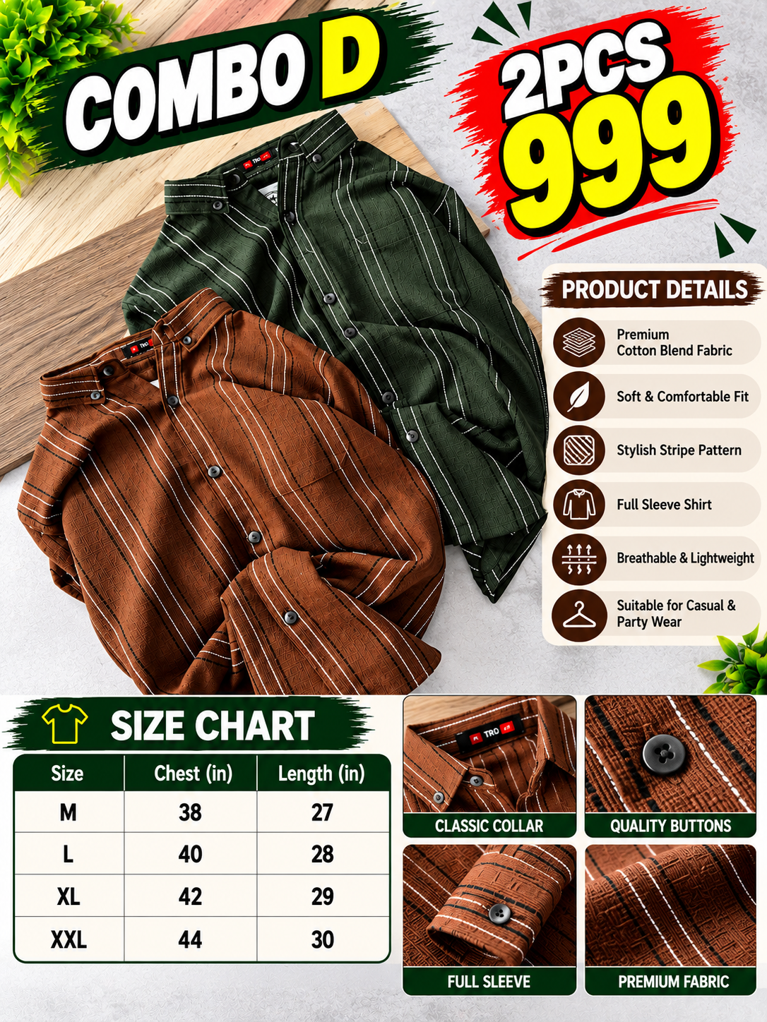 2 PCS RETRO LINE SHIRT