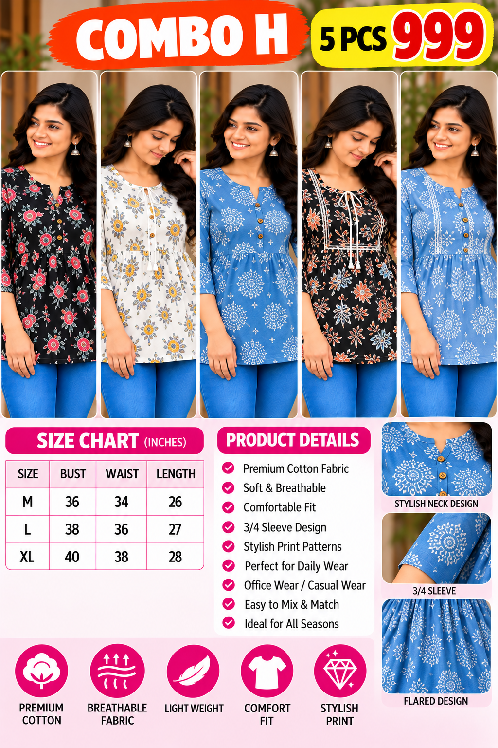 5 PCS SHORT KURTIS