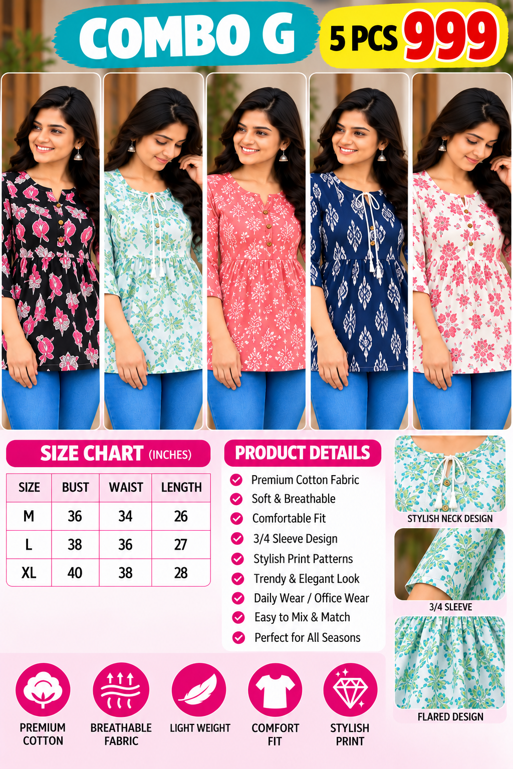 5 PCS SHORT KURTIS