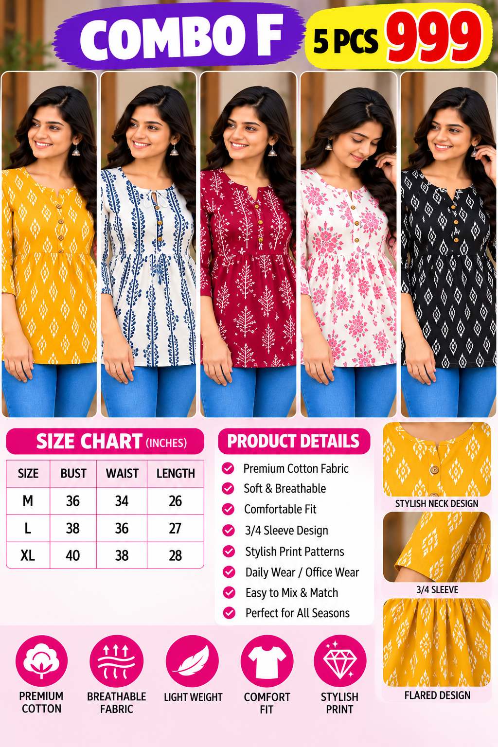 5 PCS SHORT KURTIS
