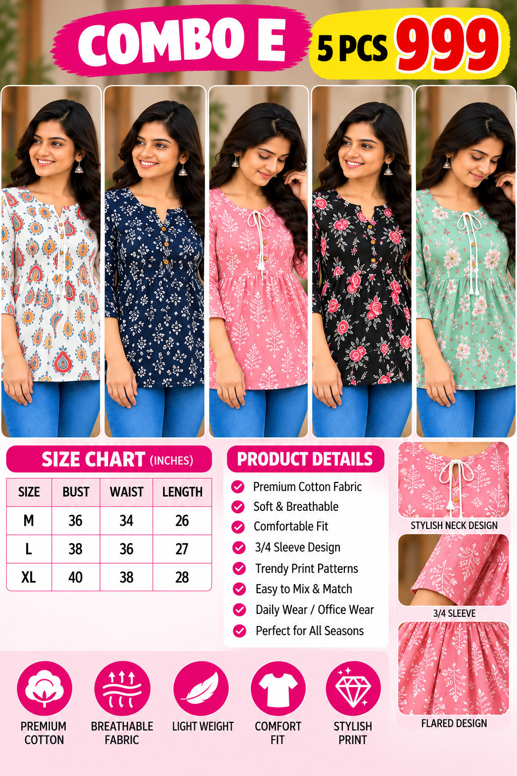 5 PCS SHORT KURTIS
