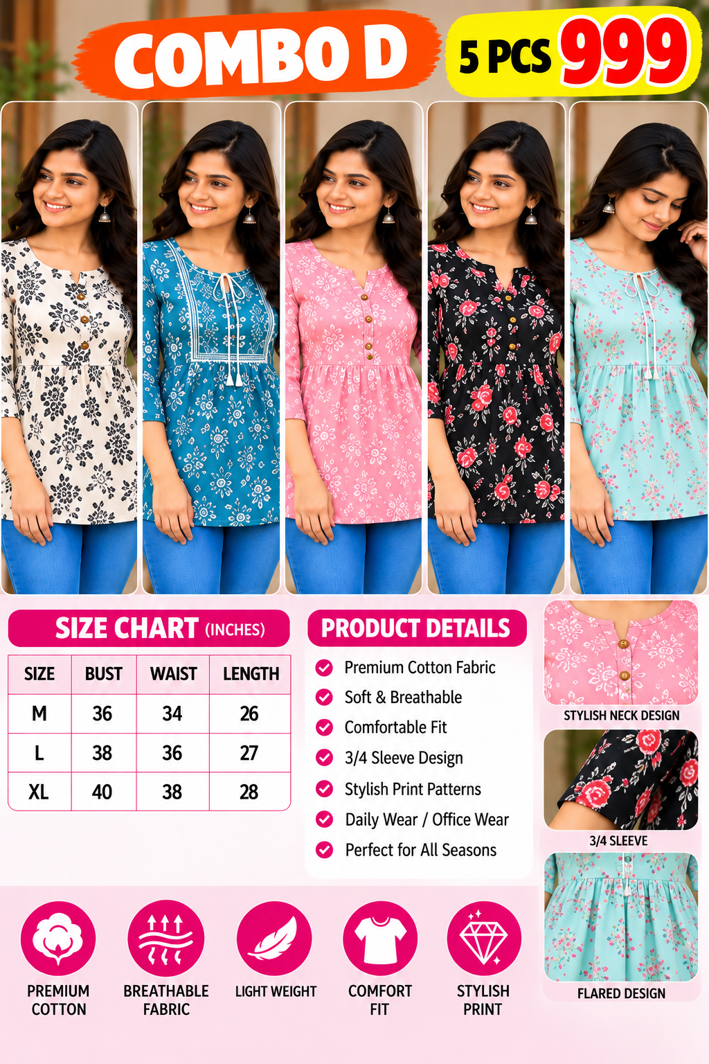 5 PCS SHORT KURTIS