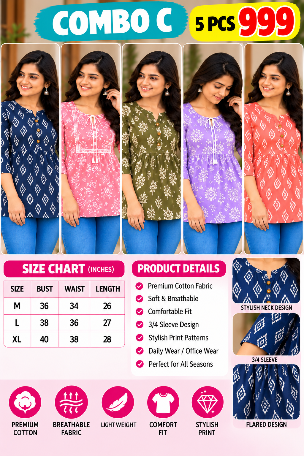 5 PCS SHORT KURTIS