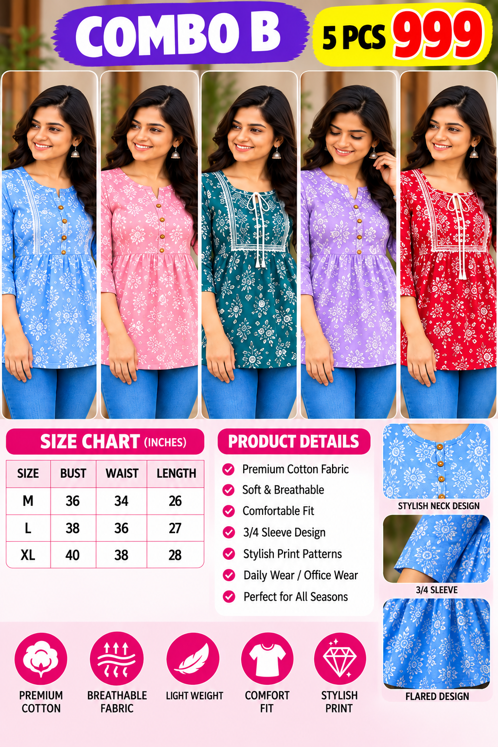 5 PCS SHORT KURTIS