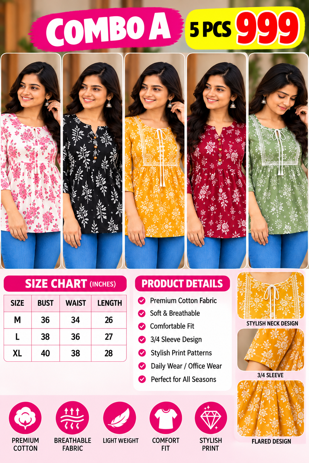 5 PCS SHORT KURTIS