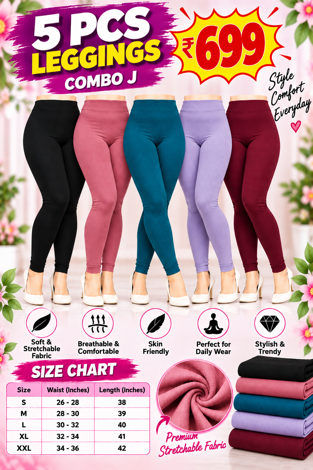 5 Pcs Leggings Combo