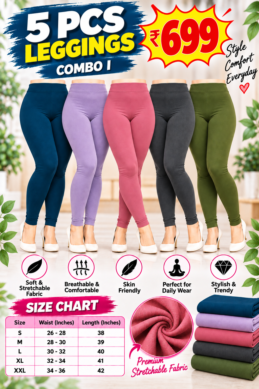 5 Pcs Leggings Combo