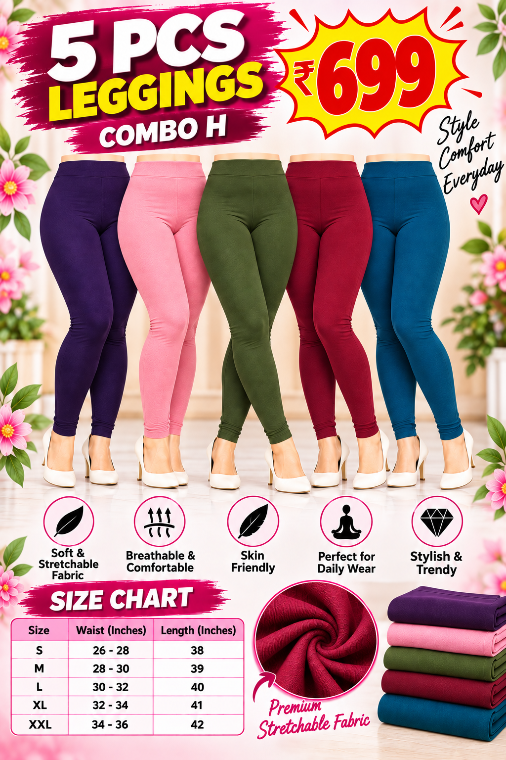 5 Pcs Leggings Combo
