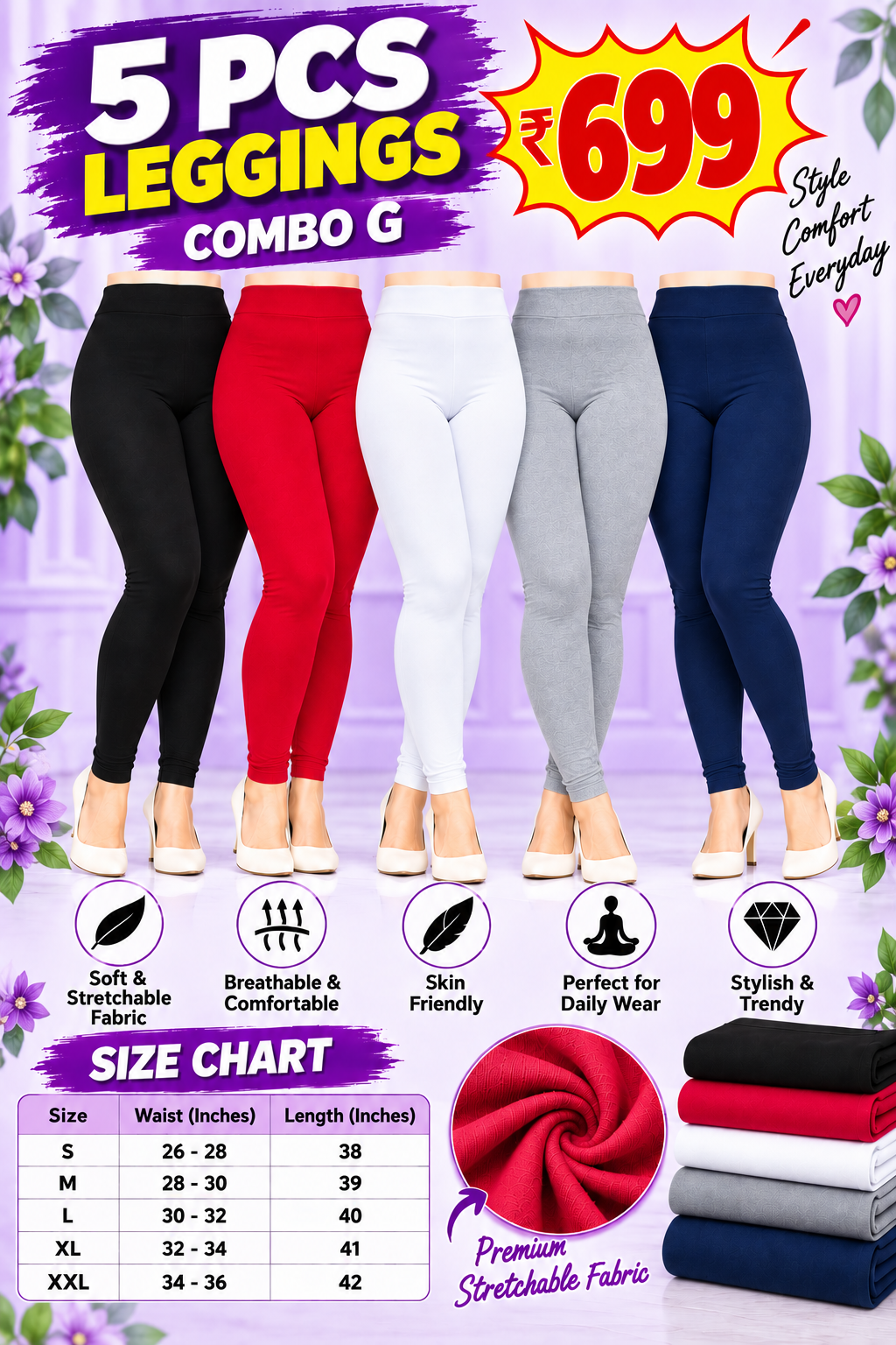 5 Pcs Leggings Combo