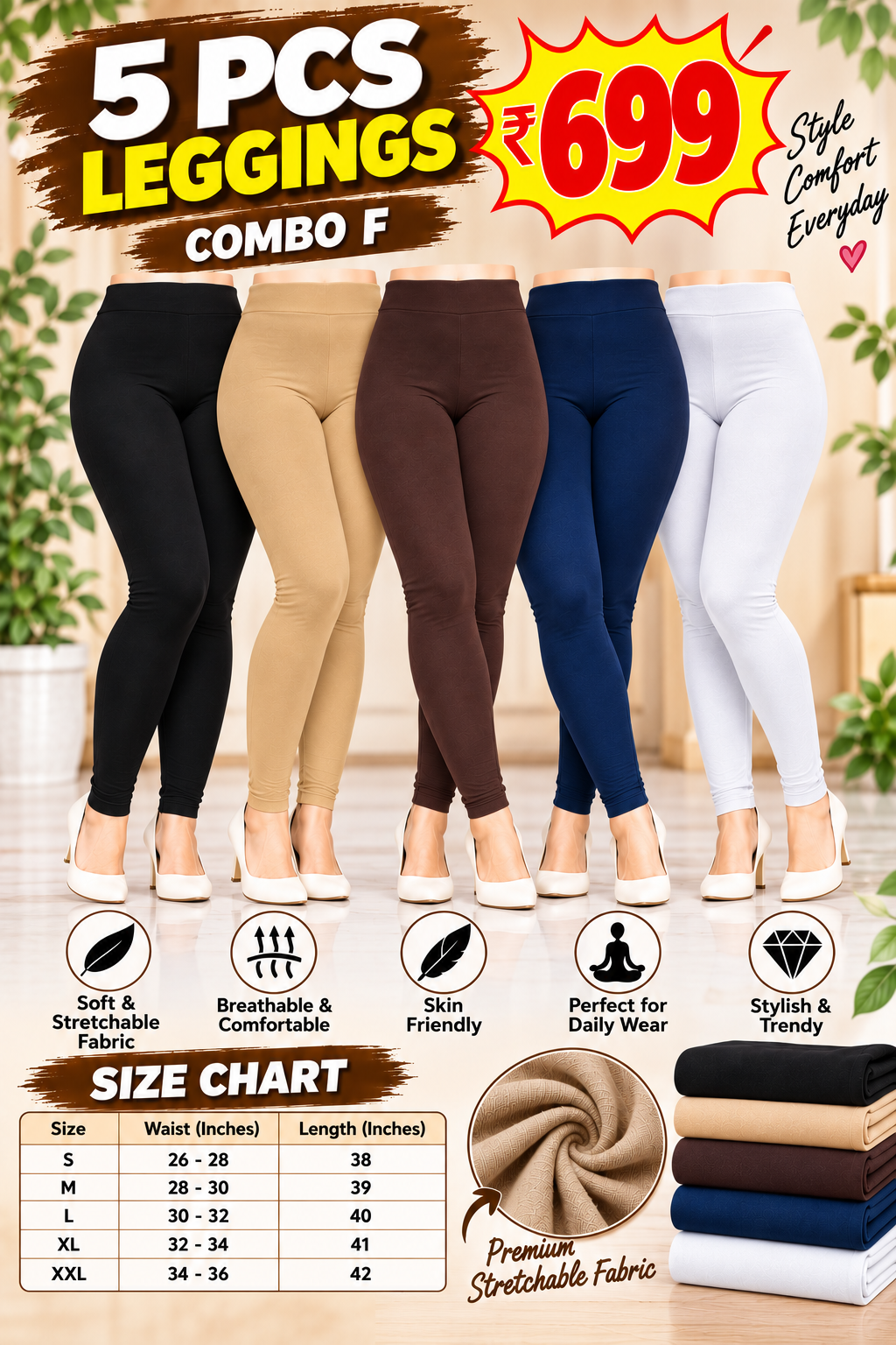 5 Pcs Leggings Combo