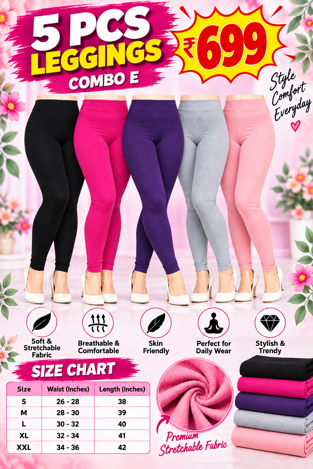 5 Pcs Leggings Combo
