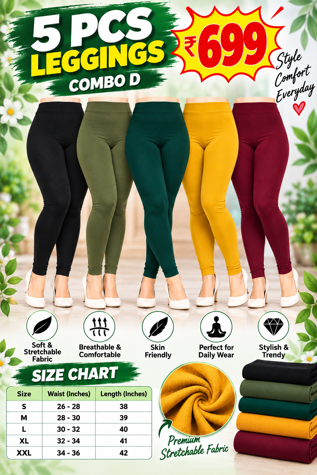 5 Pcs Leggings Combo