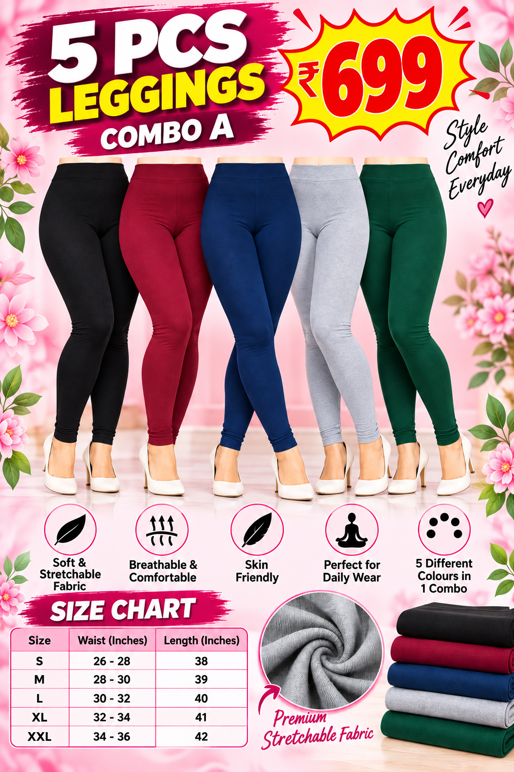 5 Pcs Leggings Combo