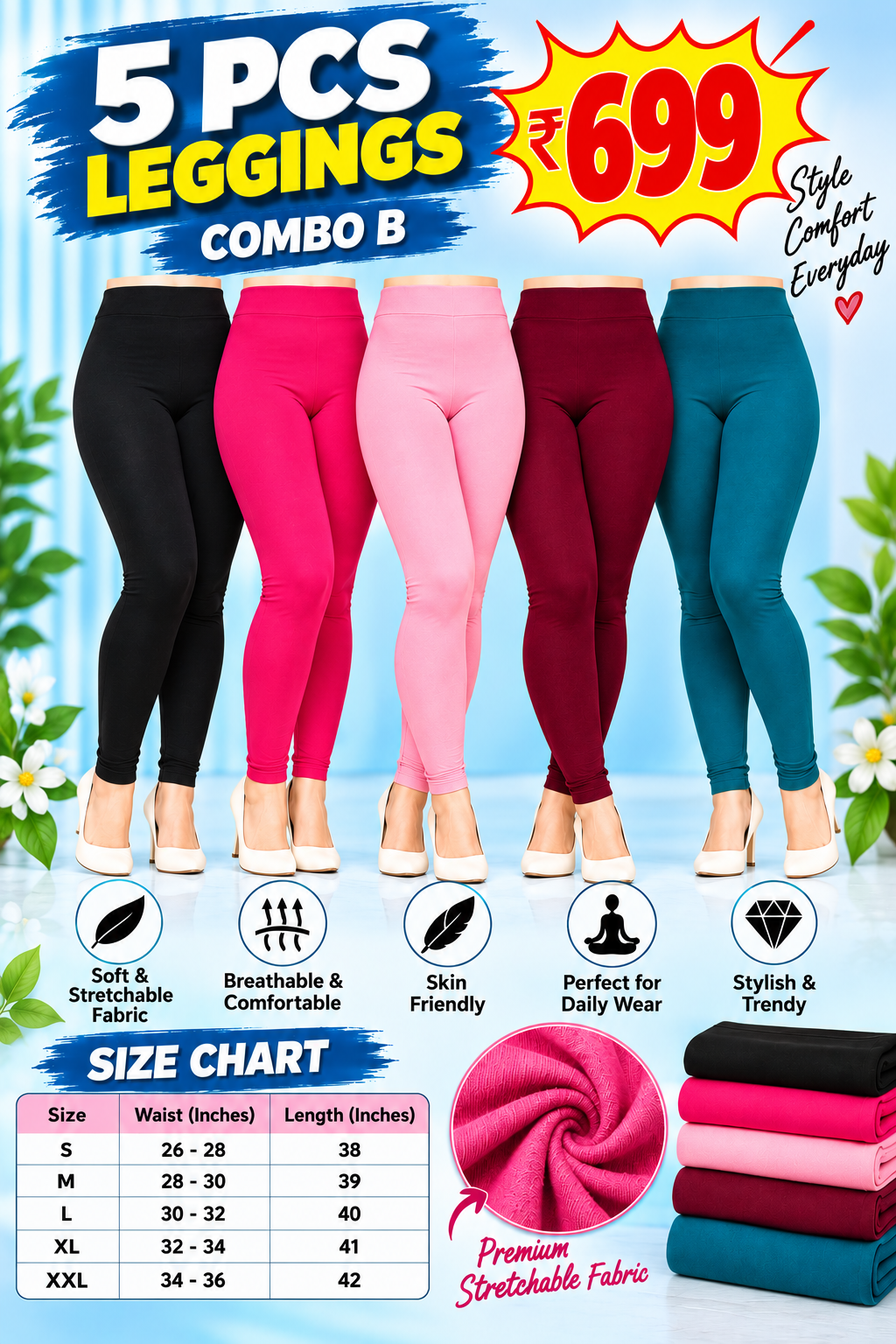5 Pcs Leggings Combo