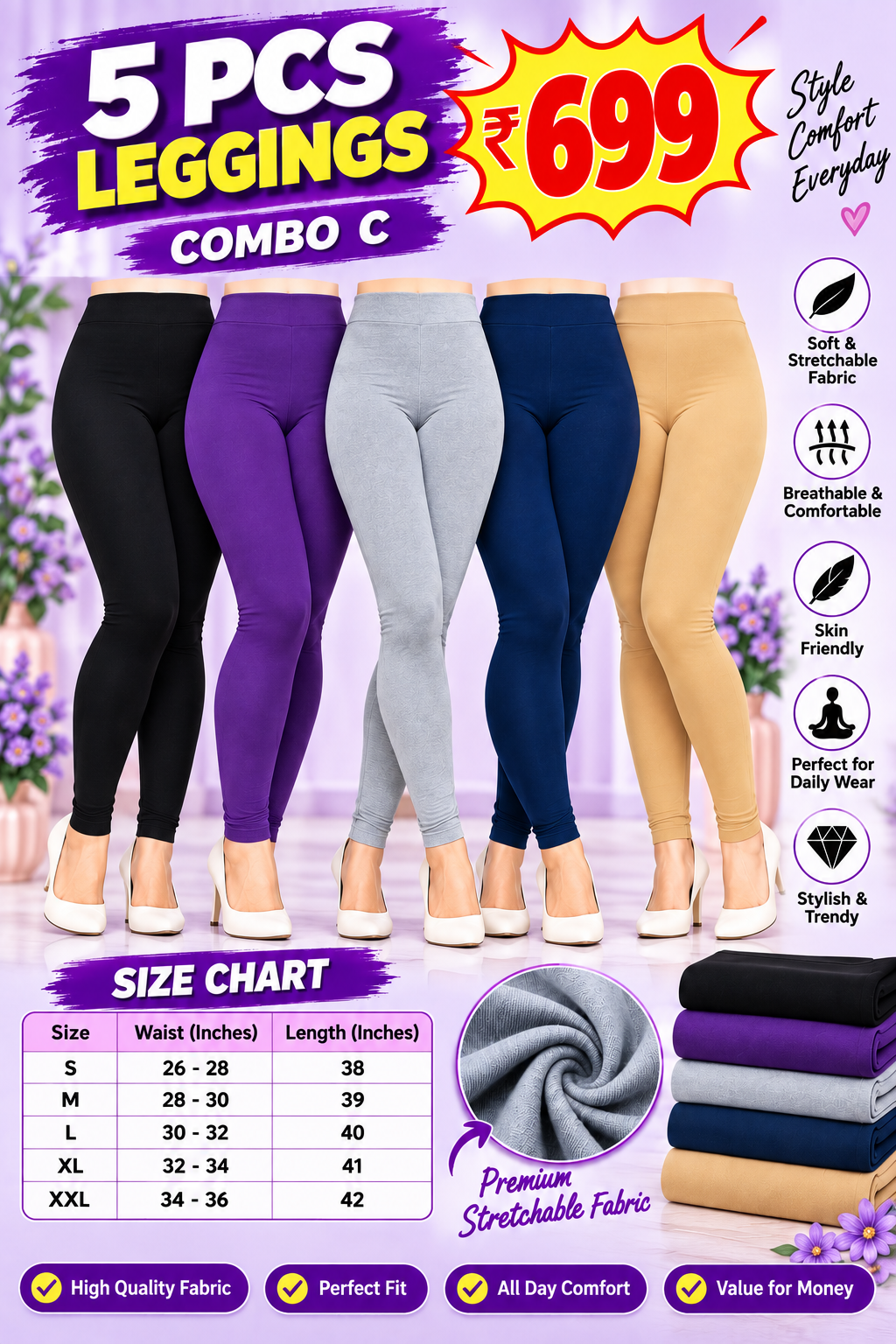 5 Pcs Leggings Combo