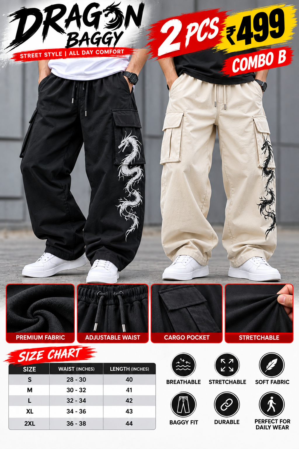 2Pcs Dragon Baggy
