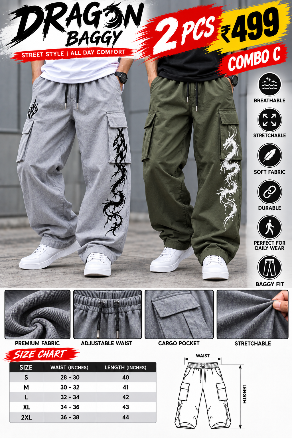 2Pcs Dragon Baggy