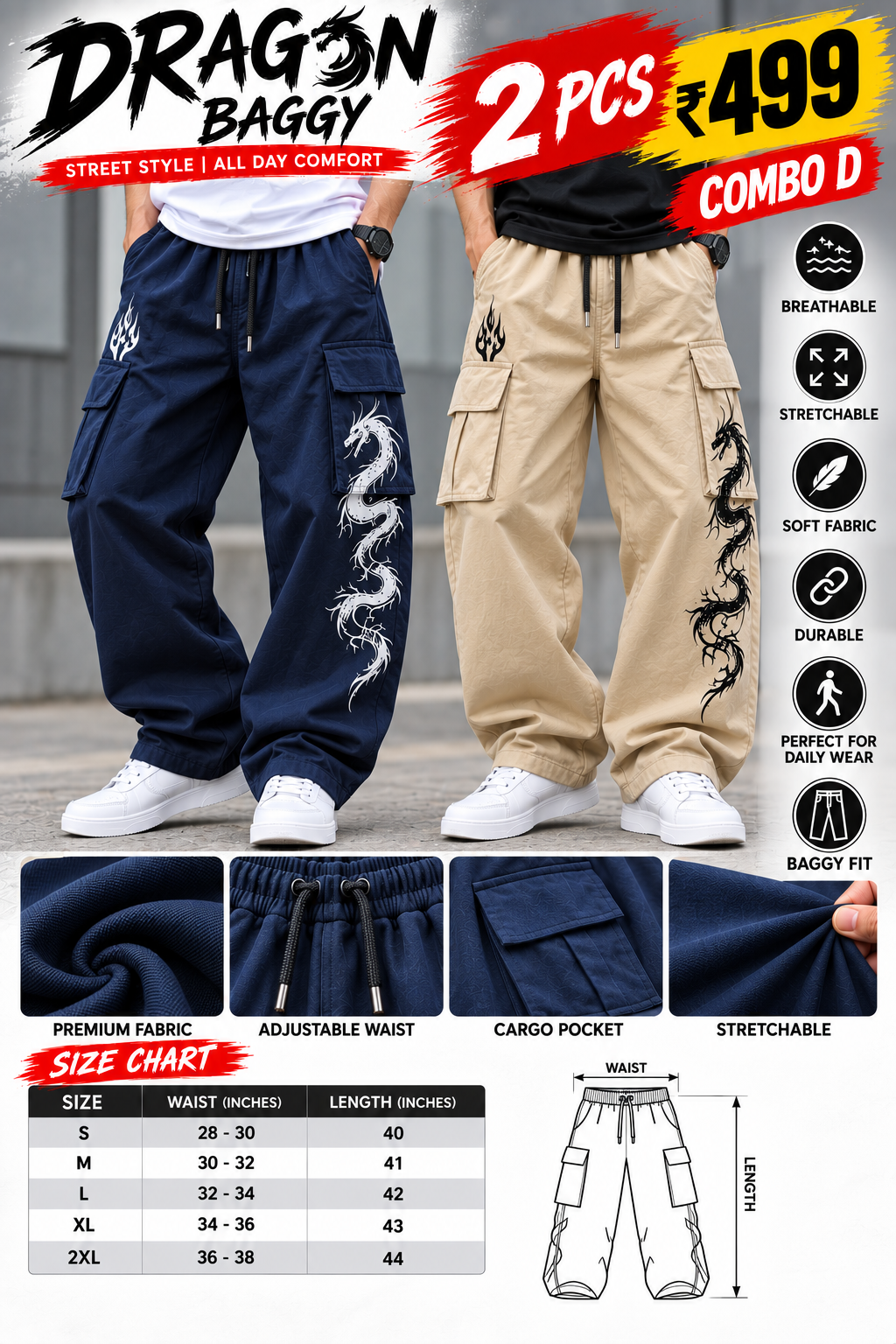 2Pcs Dragon Baggy