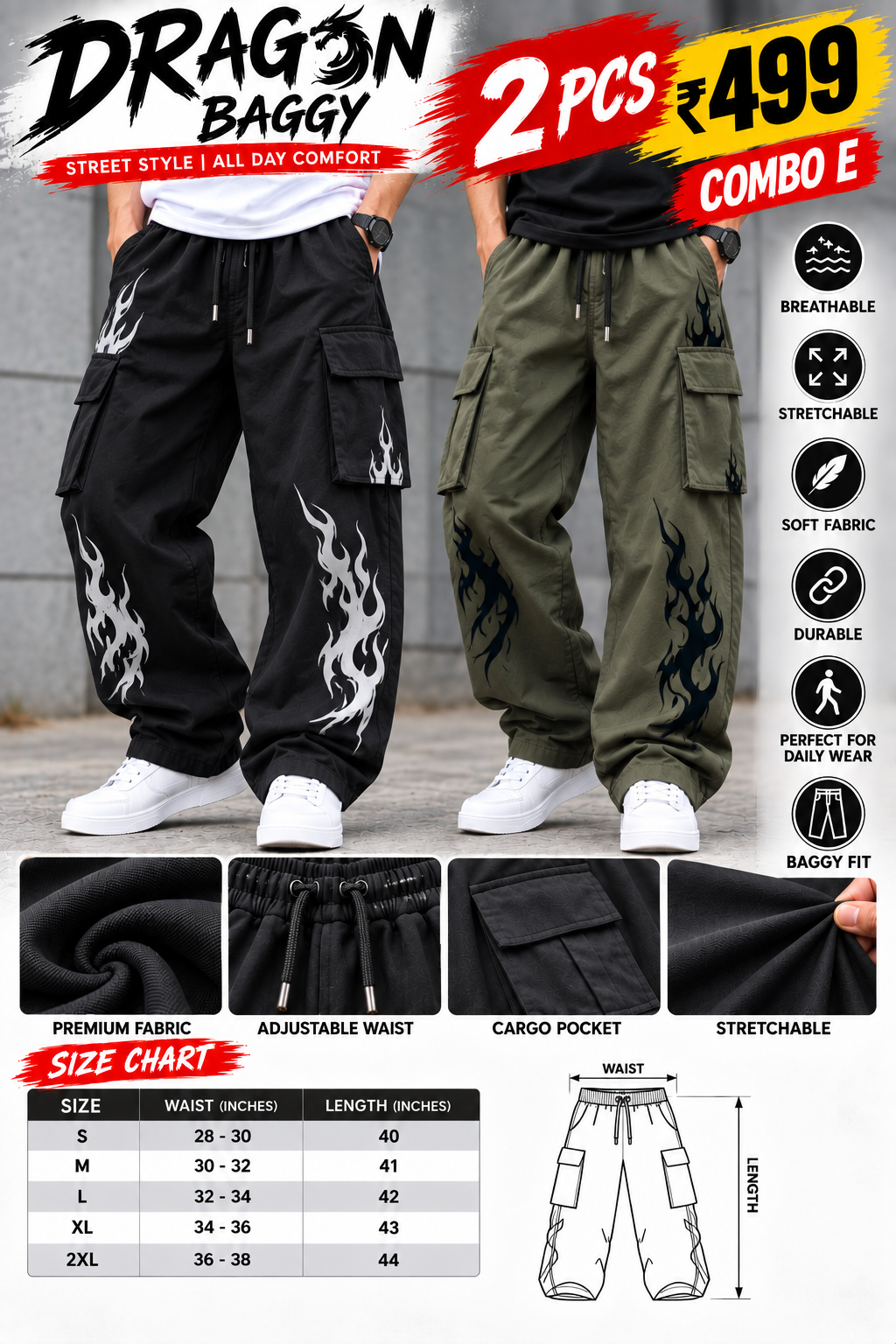 2Pcs Dragon Baggy