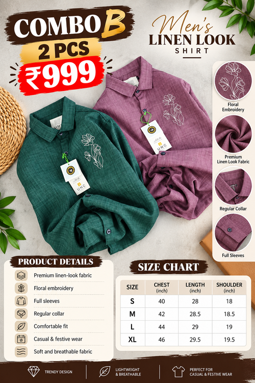 2 Pcs Men’s Embroidered Linen Shirt