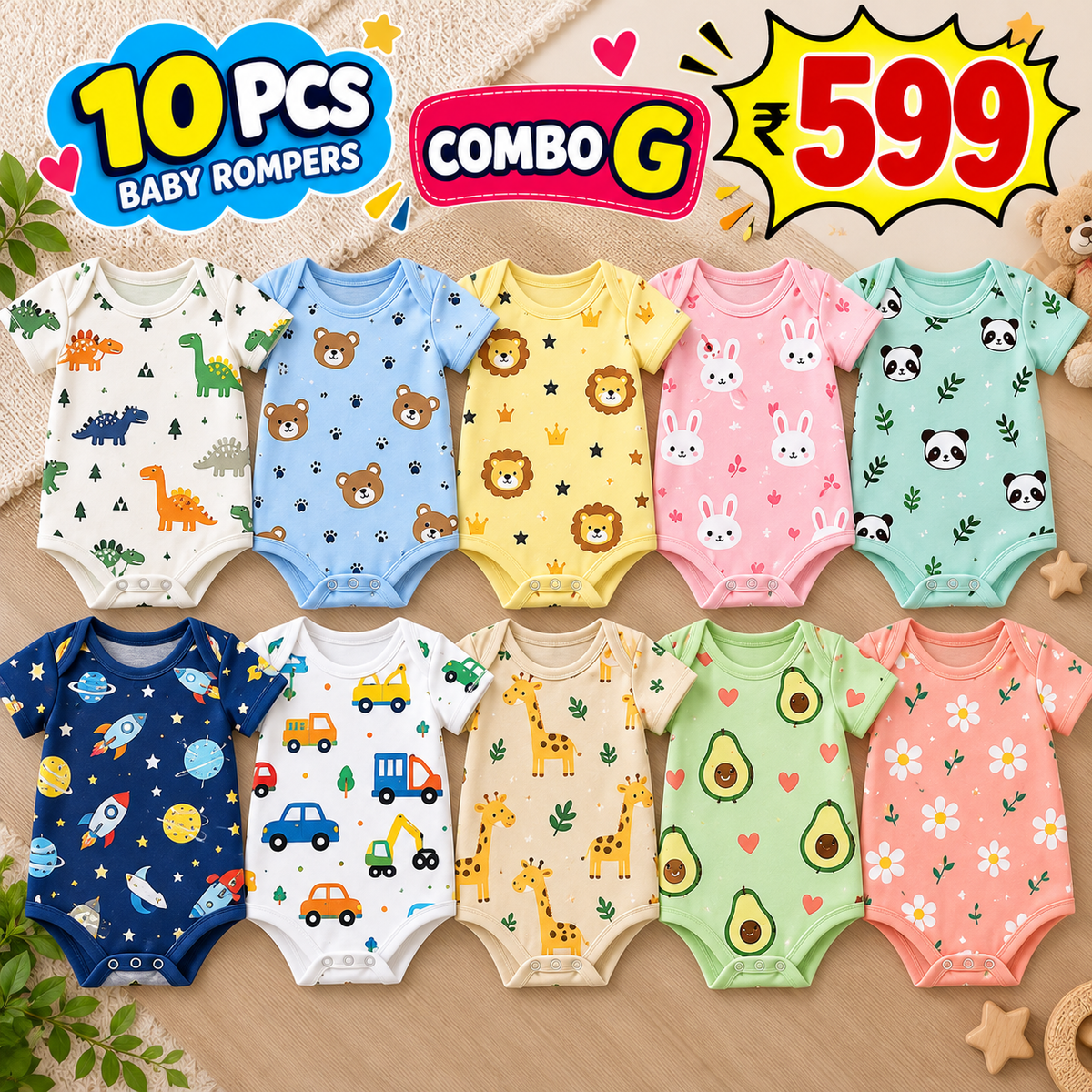10 PCS BABY ROMPERS