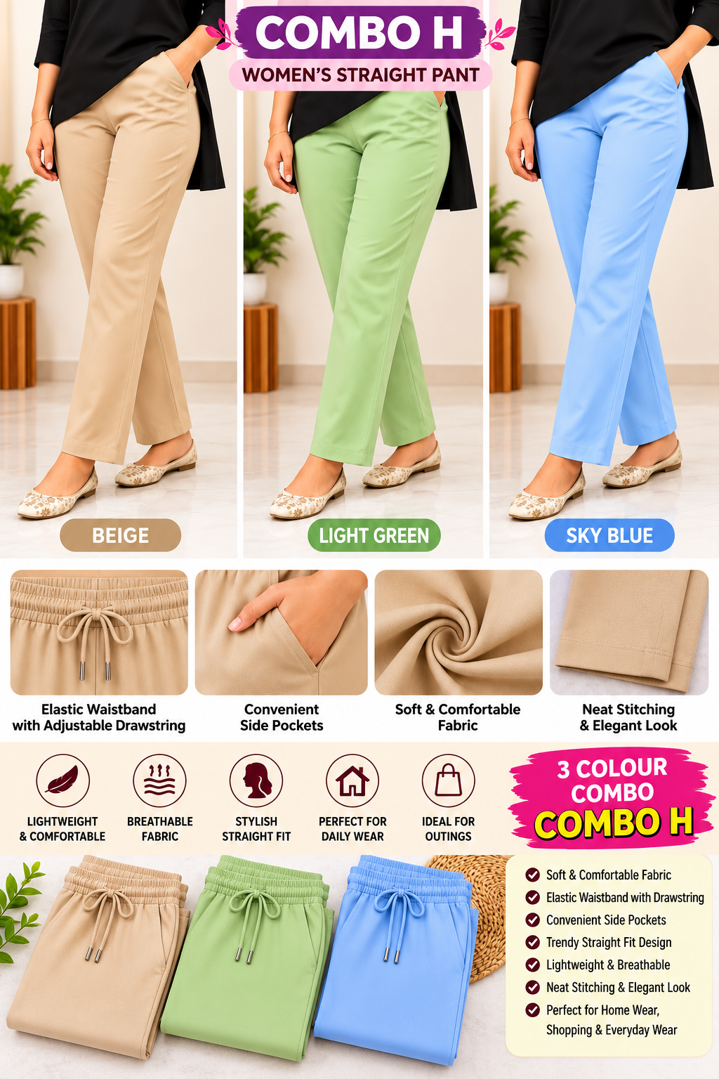 3 PCS STRAIGHT PANT