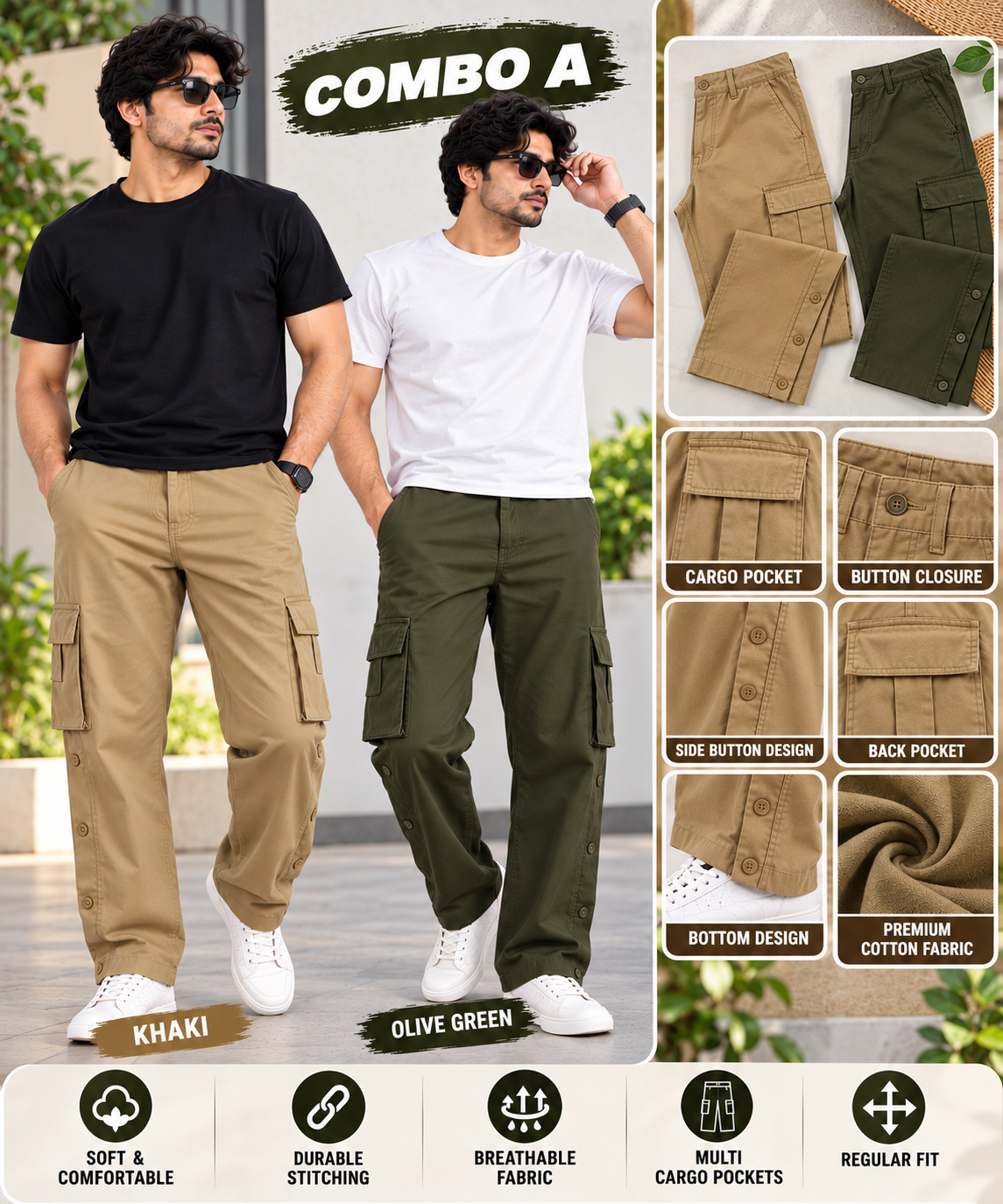 2 PCS  COTTON CARGO PANT