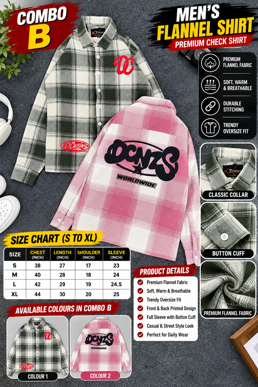 2 Pcs Printed Flannel Shirt