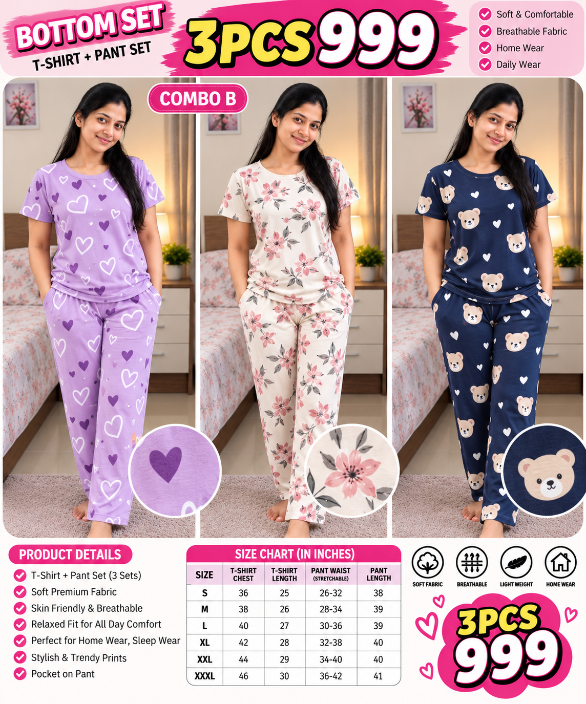 3 PCS BOTTOM SET