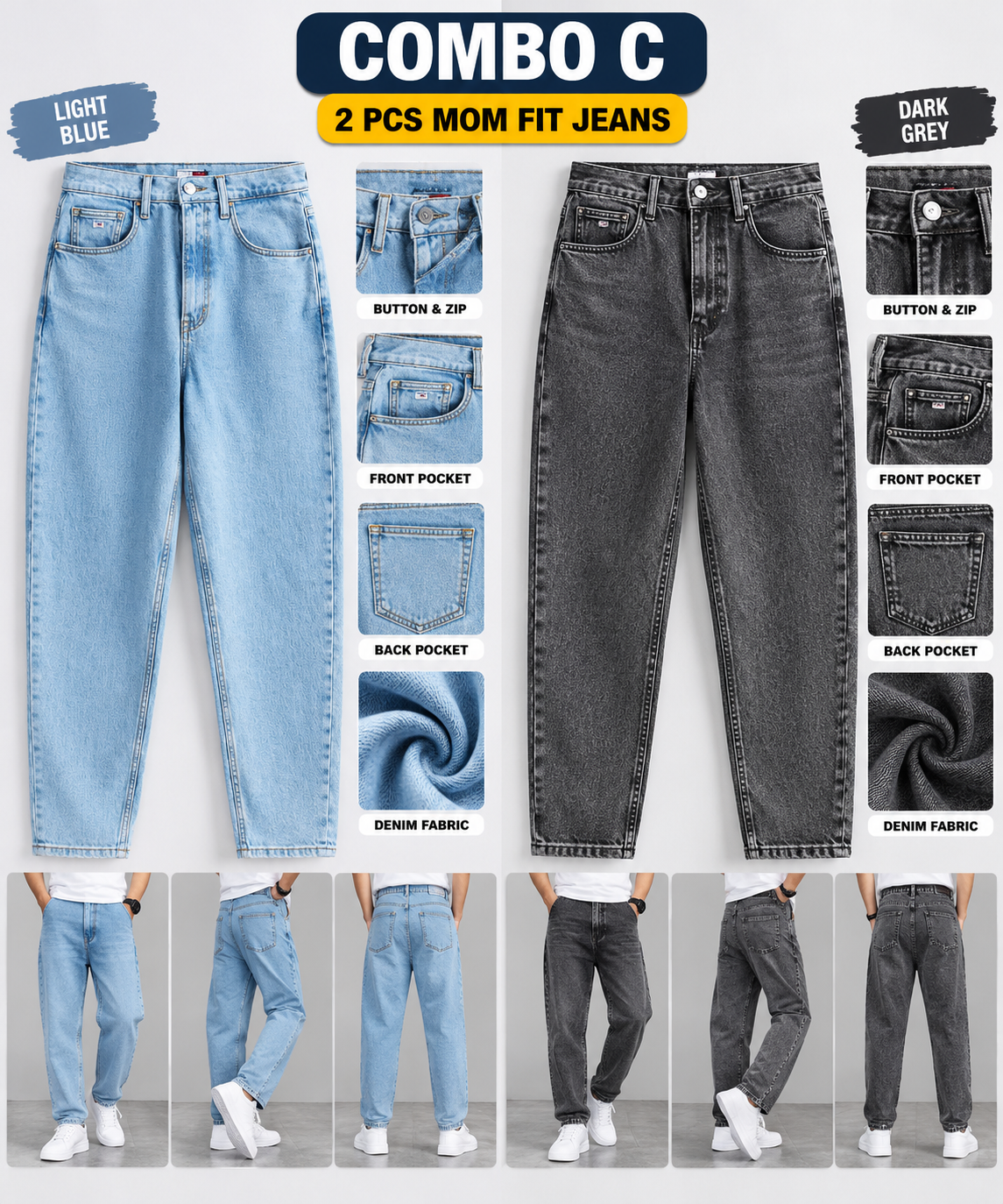 2 PCS  MOM FIT JEANS